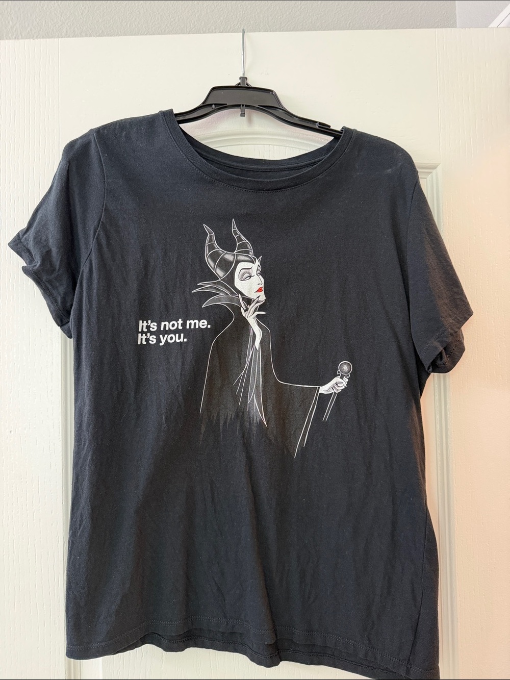 Disney Black Maleficent Graphic Tee with White and Red Accents